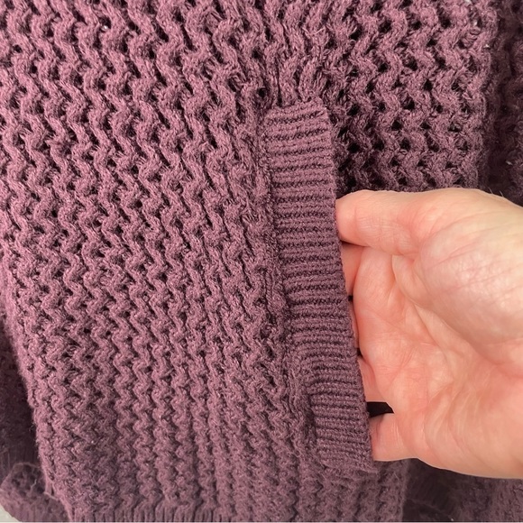 LOFT Camel Cotton Blend Loose Chunky Knit Mock Neck Sweater Tunic Wine Color M - Picture 6 of 13